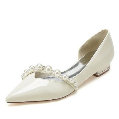 Closed Toe Patent Leather Low Heel Wedding Shoes/Party Shoes With Pearl