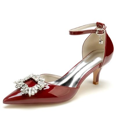 Point Toe Patent Leather Kitten Heel Wedding Shoes/Party Shoes With Rhinestone