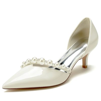 Point Toe Patent Leather Kitten Heel Wedding Shoes/Party Shoes With Pearl