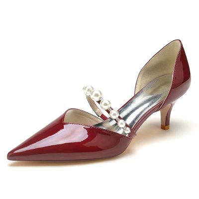 Point Toe Patent Leather Kitten Heel Wedding Shoes/Party Shoes With Pearl