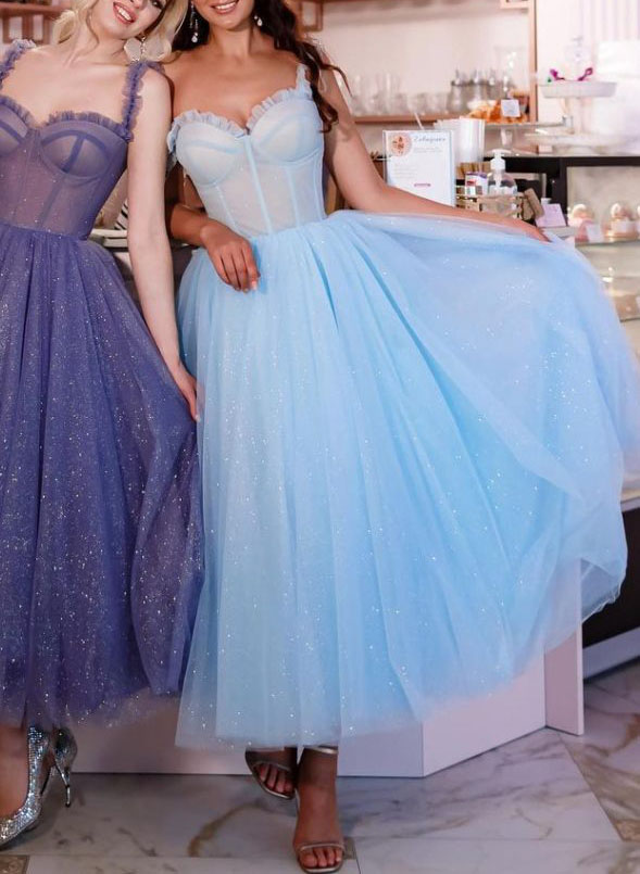 Off-The-Shoulder Ankle-Length A-Line Sparkly Bridesmaid Dresses