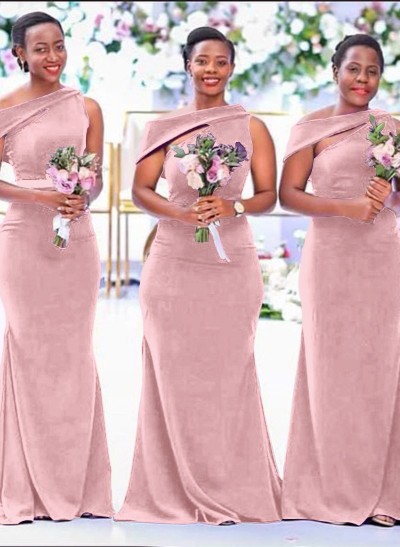 Sheath/Column Asymmetrical Sleeveless Sweep Train Bridesmaid Dresses