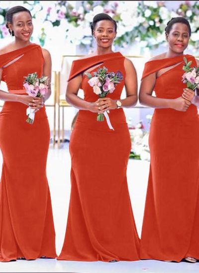 Sheath/Column Asymmetrical Sleeveless Sweep Train Bridesmaid Dresses