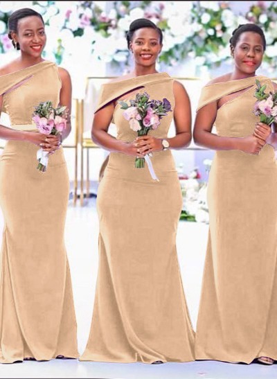 Sheath/Column Asymmetrical Sleeveless Sweep Train Bridesmaid Dresses