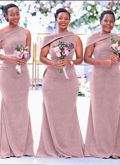 Sheath/Column Asymmetrical Sleeveless Sweep Train Bridesmaid Dresses