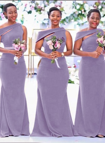 Sheath/Column Asymmetrical Sleeveless Sweep Train Bridesmaid Dresses