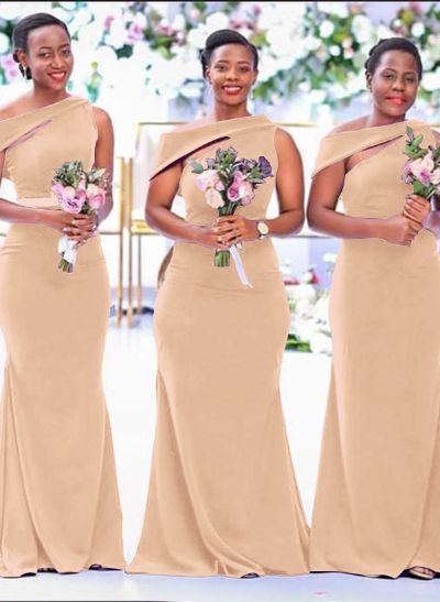 Sheath/Column Asymmetrical Sleeveless Sweep Train Bridesmaid Dresses