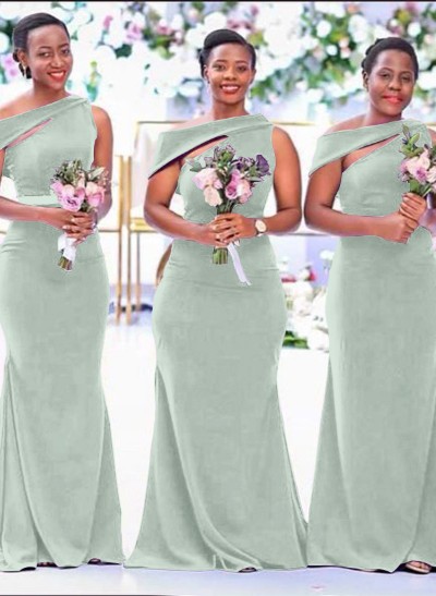 Sheath/Column Asymmetrical Sleeveless Sweep Train Bridesmaid Dresses