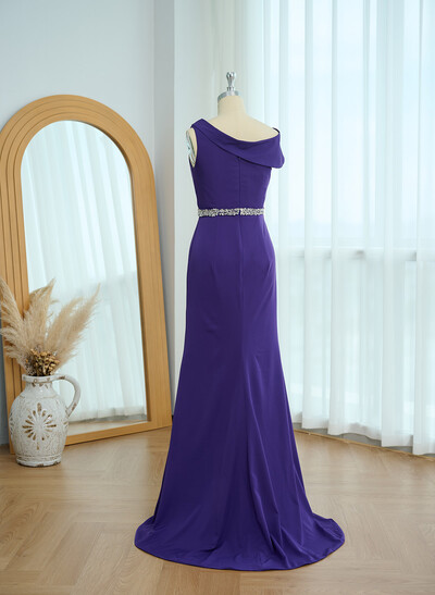 Sheath/Column Asymmetrical Sleeveless Sweep Train Bridesmaid Dresses