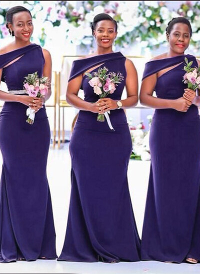Sheath/Column Asymmetrical Sleeveless Sweep Train Bridesmaid Dresses