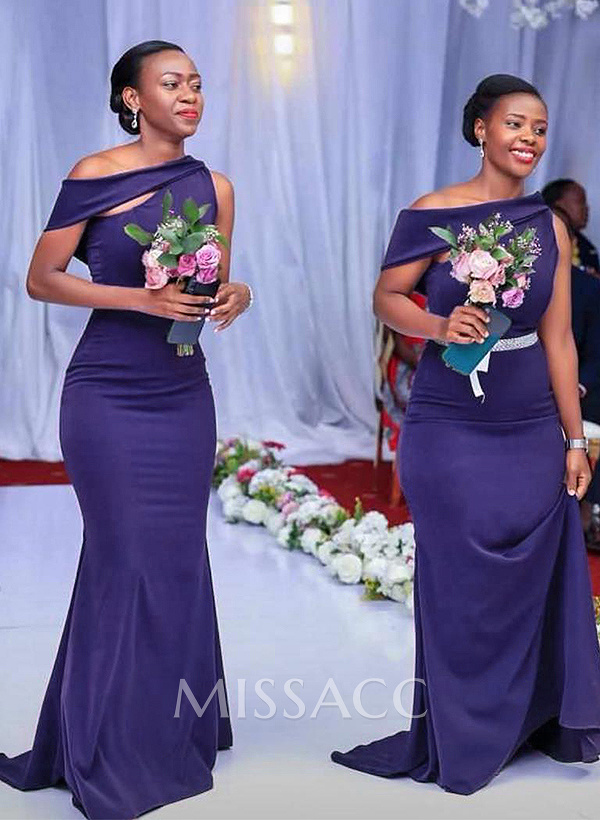 Sheath/Column Asymmetrical Sleeveless Sweep Train Bridesmaid Dresses Sheath/Column Asymmetrical Sleeveless Sweep Train Bridesmaid Dresses