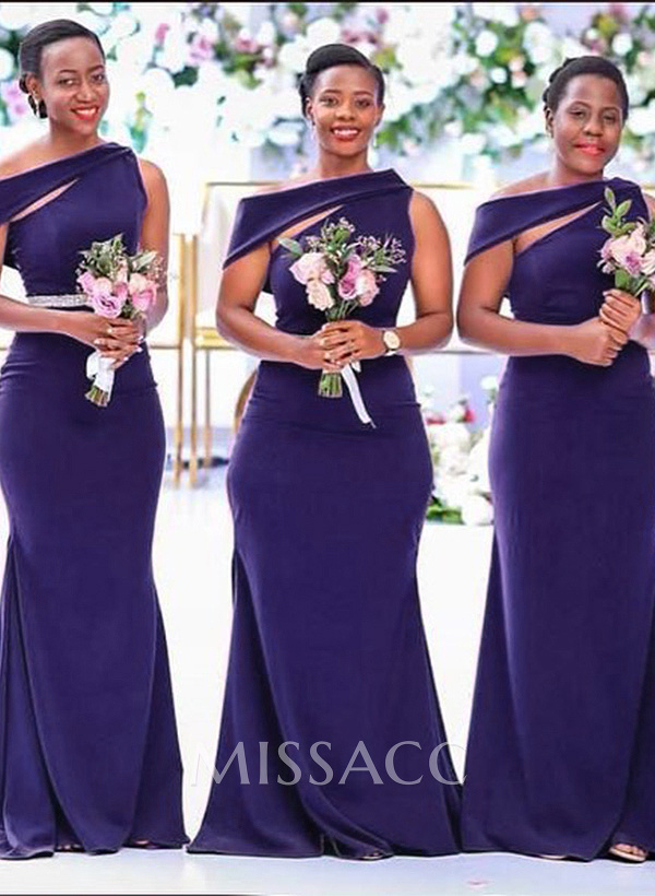 Sheath/Column Asymmetrical Sleeveless Sweep Train Bridesmaid Dresses Sheath/Column Asymmetrical Sleeveless Sweep Train Bridesmaid Dresses