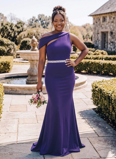 Sheath/Column Asymmetrical Sleeveless Sweep Train Bridesmaid Dresses