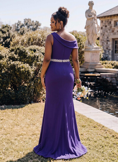 Sheath/Column Asymmetrical Sleeveless Sweep Train Bridesmaid Dresses
