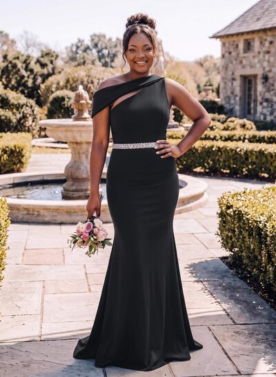 Sheath/Column Asymmetrical Sleeveless Sweep Train Bridesmaid Dresses