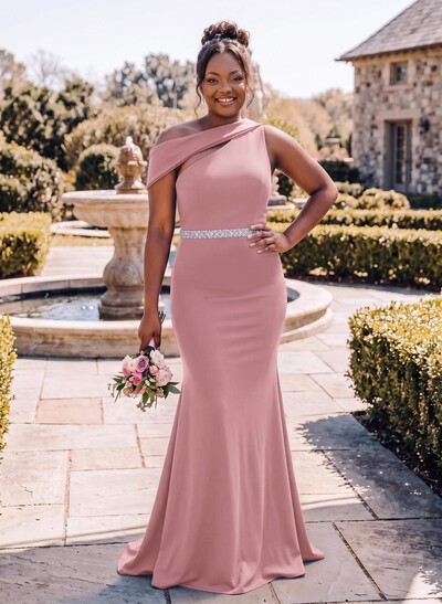 Sheath/Column Asymmetrical Sleeveless Sweep Train Bridesmaid Dresses