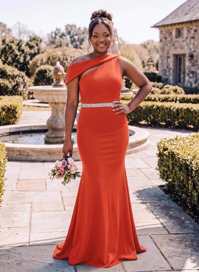Sheath/Column Asymmetrical Sleeveless Sweep Train Bridesmaid Dresses