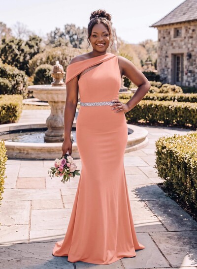 Sheath/Column Asymmetrical Sleeveless Sweep Train Bridesmaid Dresses