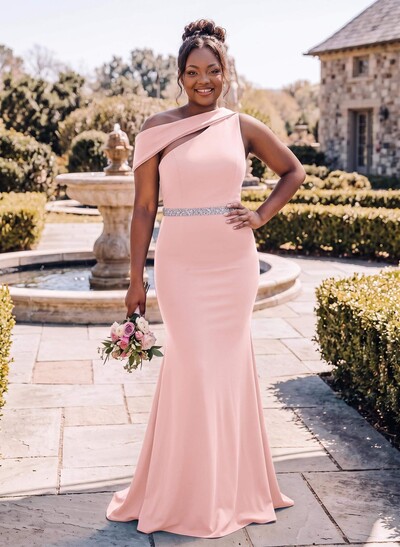 Sheath/Column Asymmetrical Sleeveless Sweep Train Bridesmaid Dresses