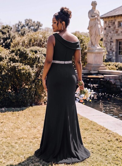 Sheath/Column Asymmetrical Sleeveless Sweep Train Bridesmaid Dresses