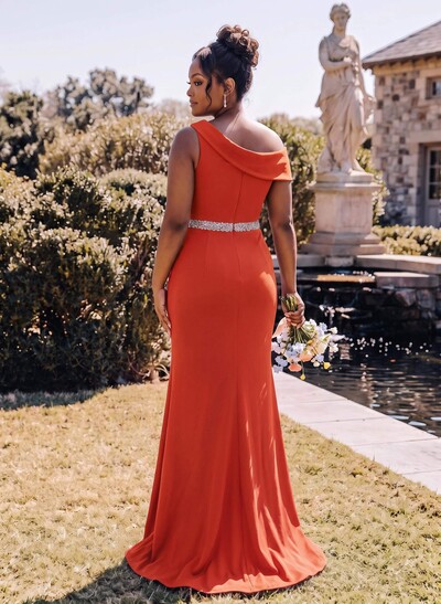 Sheath/Column Asymmetrical Sleeveless Sweep Train Bridesmaid Dresses