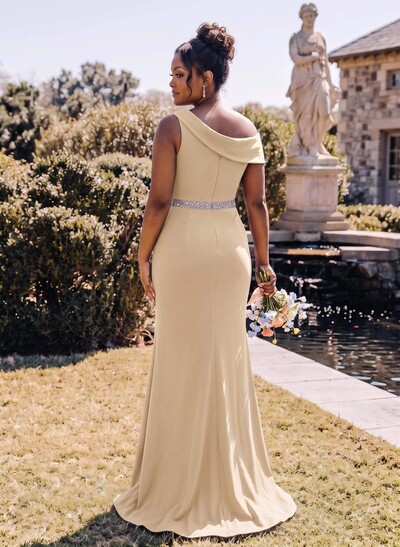 Sheath/Column Asymmetrical Sleeveless Sweep Train Bridesmaid Dresses