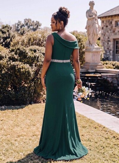Sheath/Column Asymmetrical Sleeveless Sweep Train Bridesmaid Dresses
