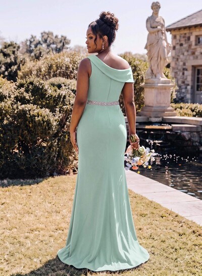 Sheath/Column Asymmetrical Sleeveless Sweep Train Bridesmaid Dresses