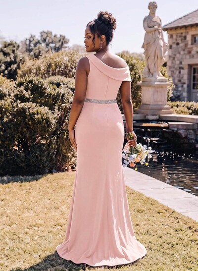 Sheath/Column Asymmetrical Sleeveless Sweep Train Bridesmaid Dresses