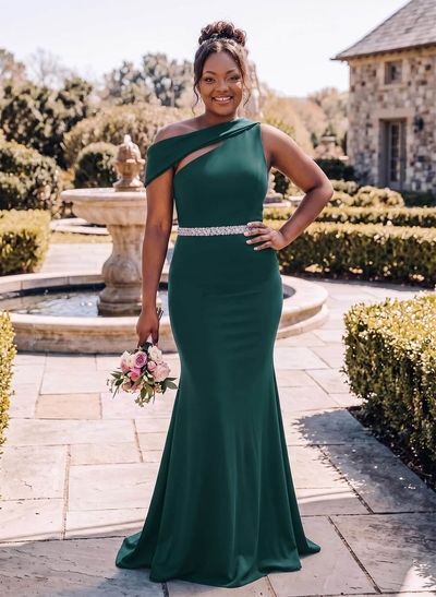 Sheath/Column Asymmetrical Sleeveless Sweep Train Bridesmaid Dresses