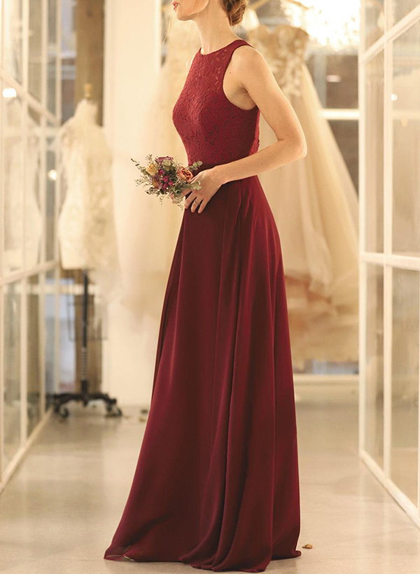 A-Line Scoop Neck Sleeveless Chiffon Bridesmaid Dresses With Back Hole