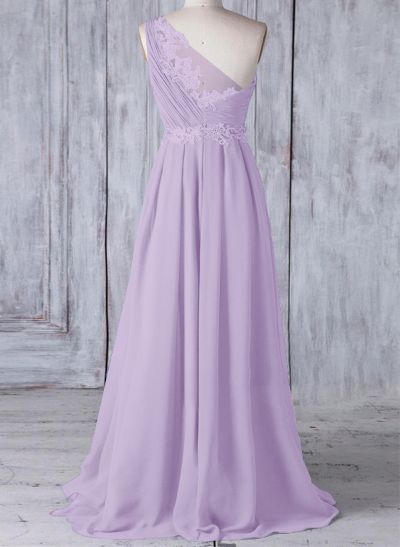 A-Line One-Shoulder Sleeveless Chiffon Bridesmaid Dresses With Lace