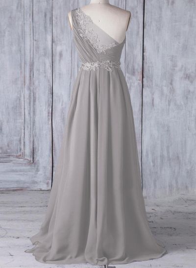 A-Line One-Shoulder Sleeveless Chiffon Bridesmaid Dresses With Lace