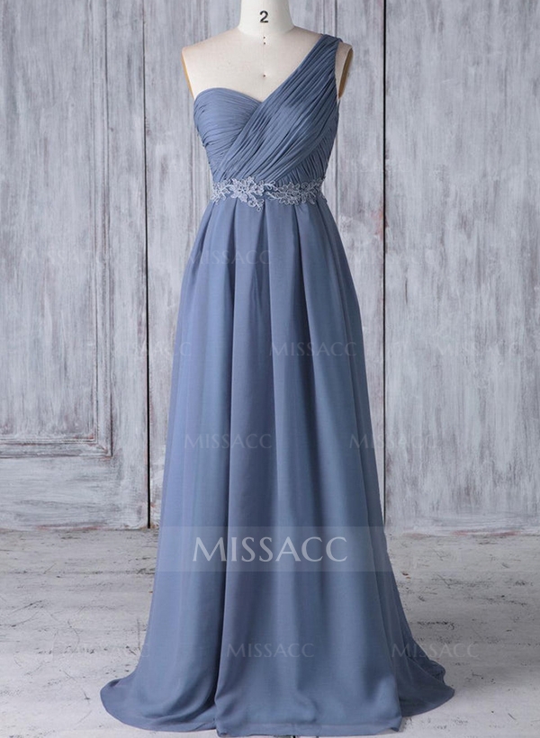 A-Line One-Shoulder Sleeveless Chiffon Bridesmaid Dresses With Lace