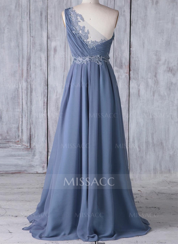 A-Line One-Shoulder Sleeveless Chiffon Bridesmaid Dresses With Lace