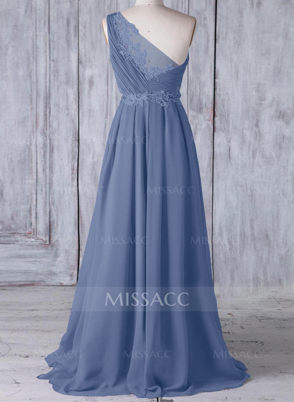 A-Line One-Shoulder Sleeveless Chiffon Bridesmaid Dresses With Lace