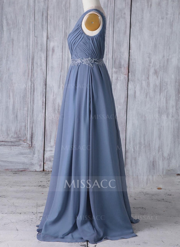 A-Line One-Shoulder Sleeveless Chiffon Bridesmaid Dresses With Lace