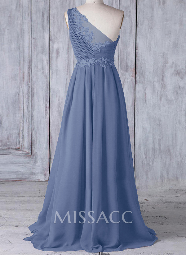 A-Line One-Shoulder Sleeveless Chiffon Bridesmaid Dresses With Lace A-Line One-Shoulder Sleeveless Chiffon Bridesmaid Dresses With Lace
