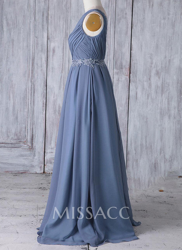 A-Line One-Shoulder Sleeveless Chiffon Bridesmaid Dresses With Lace A-Line One-Shoulder Sleeveless Chiffon Bridesmaid Dresses With Lace