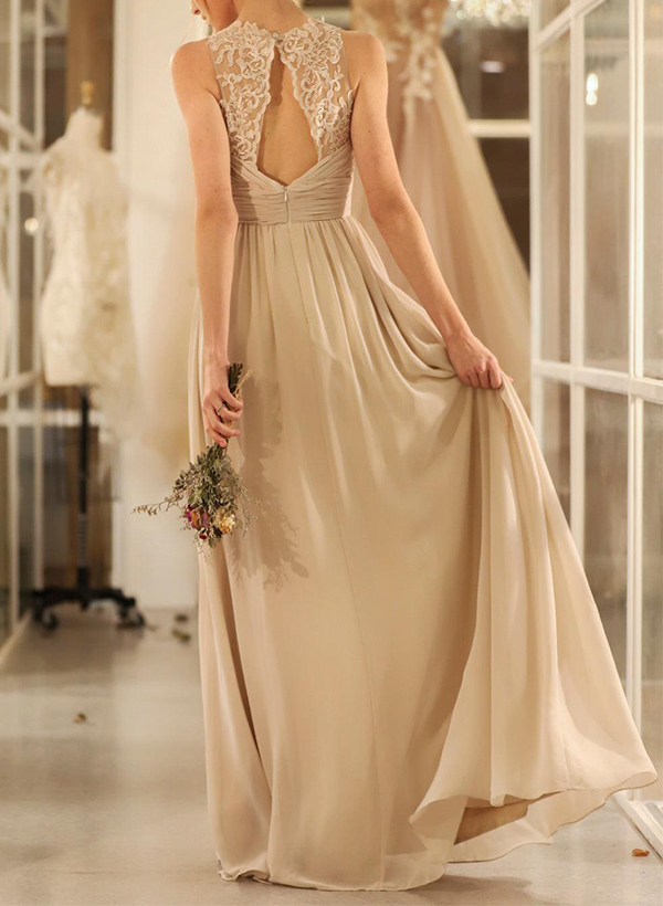 A-Line Scoop Neck Sleeveless Chiffon Bridesmaid Dresses With Back Hole