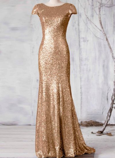 Sheath/Column Scoop Neck Sequined Bridesmaid Dresses With Back Hole