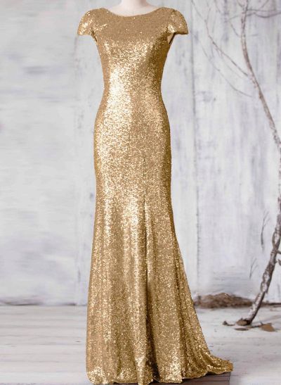 Sheath/Column Scoop Neck Sequined Bridesmaid Dresses With Back Hole