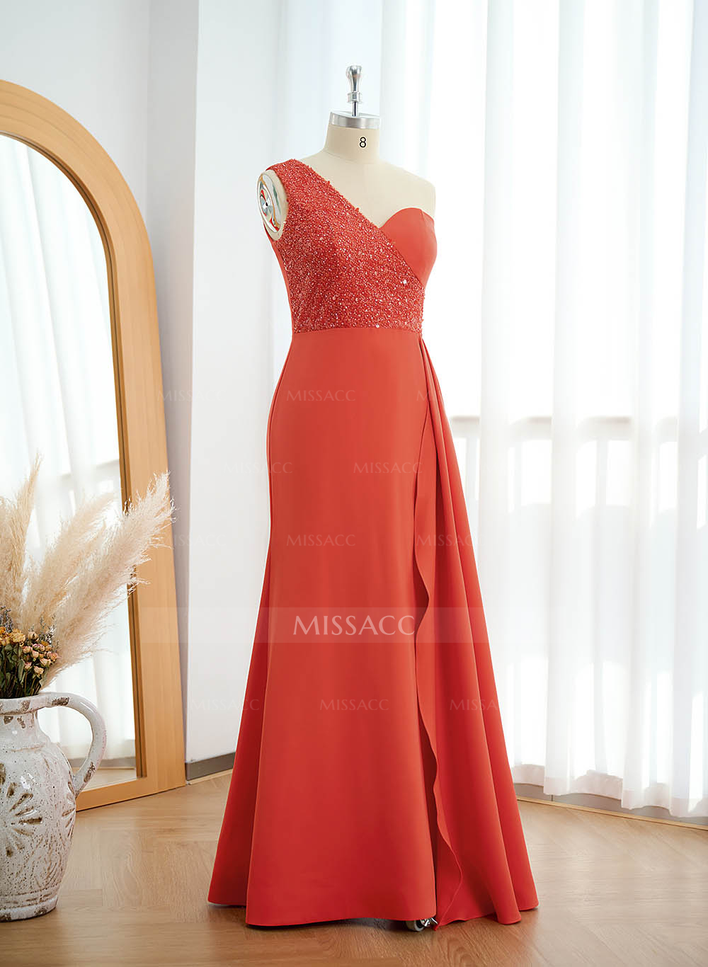 Sheath/Column One-Shoulder Elastic Satin Bridesmaid Dresses With Sequins
