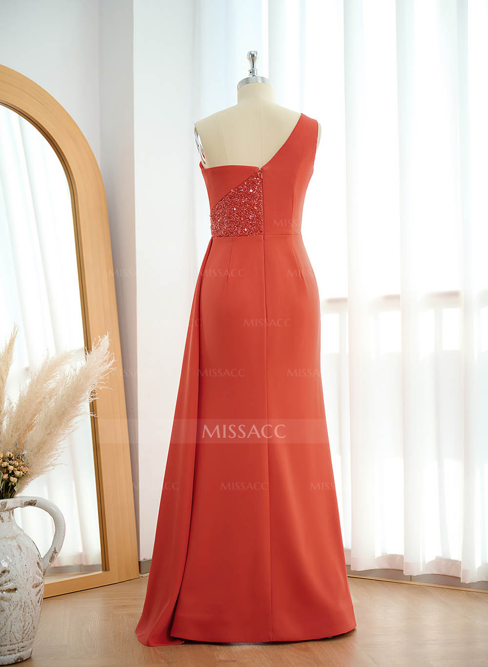 Sheath/Column One-Shoulder Elastic Satin Bridesmaid Dresses With Sequins