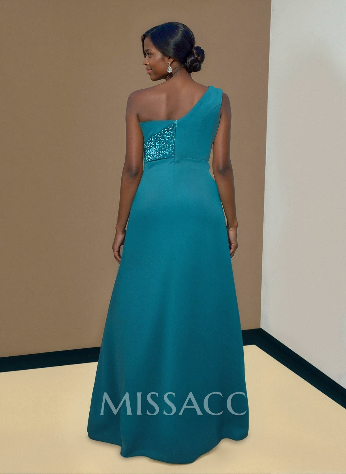 Sheath/Column One-Shoulder Elastic Satin Bridesmaid Dresses With Sequins