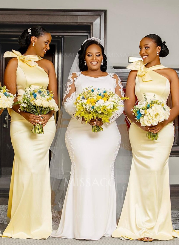 Sheath/Column Asymmetrical Sleeveless Satin Bridesmaid Dresses