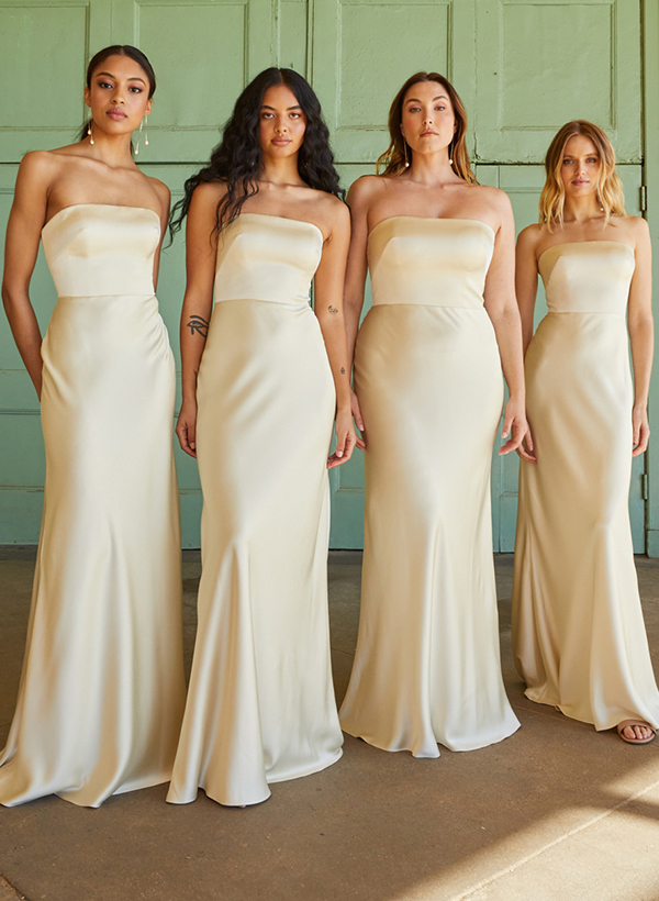 Sheath/Column Strapless Sleeveless Floor-Length Bridesmaid Dresses