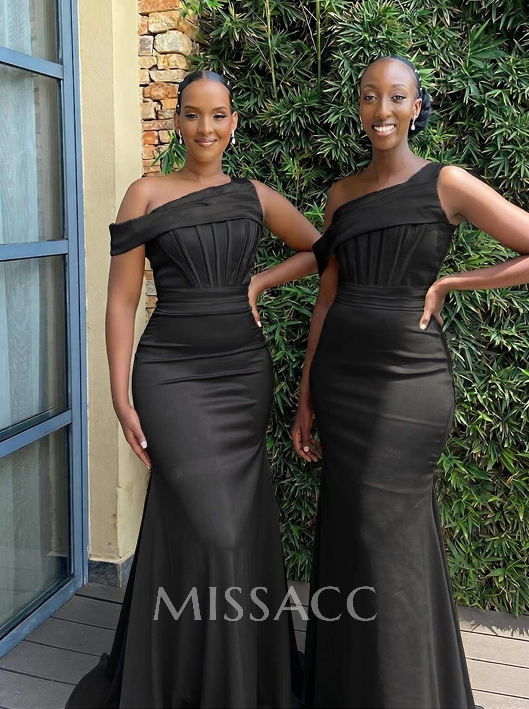 Asymmetrical Sleeveless Sweep Train Satin Bridesmaid Dresses