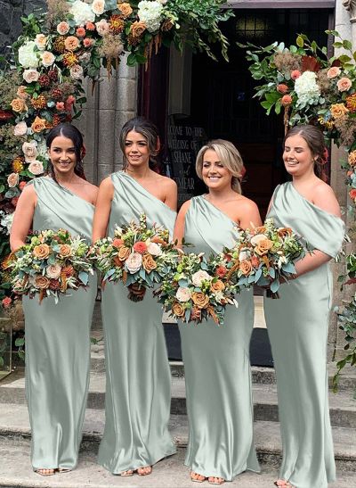 Sheath/Column Asymmetrical Sleeveless Floor-Length Bridesmaid Dresses