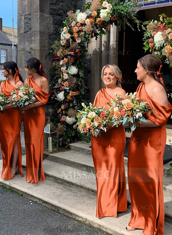 Sheath/Column Asymmetrical Sleeveless Floor-Length Bridesmaid Dresses